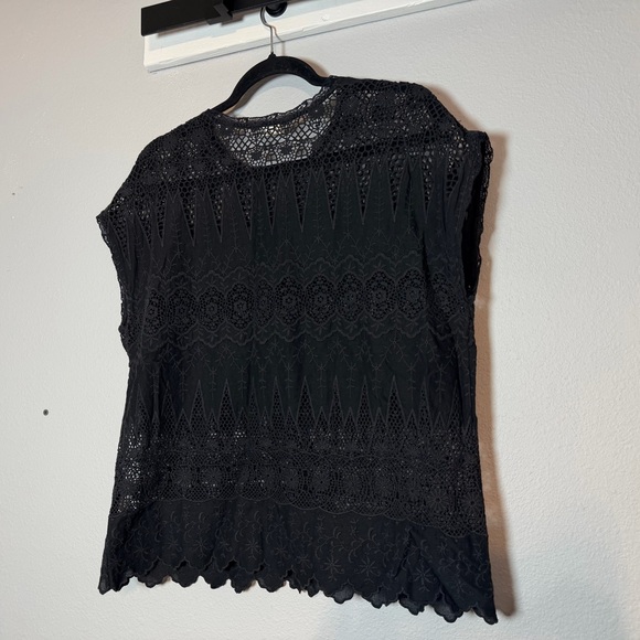 Ulla Johnson Crochet Sheer Lace Blouse Size 8 Black Cap Sleeve Floral Scalloped - Picture 7 of 12